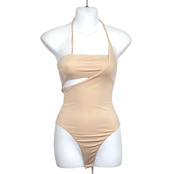 Princess Polly Bodysuit Cotton Polyester Size 2 Asymmetrical Neutral Cri… - Picture 1 of 14